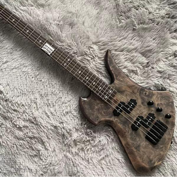 Buy Custom 5 Strings Neck Through Body Burl Maple Top Special Body Electric Bass Guitar at wholesale prices