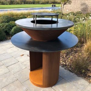 China Metal Garden Corten Steel Outdoor BBQ Charcoal Grill Pre Rusted on sale