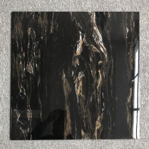 GLOSSY Black Gold Marble Ceramic 24x24 Square Tile for Outdoor and Indoor Luster