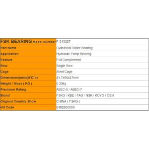 FSKG Bearing F -215227 Full Complement Cylindrical Bearing Hydraulic Pump