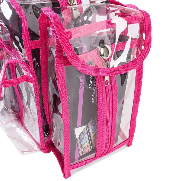 Pink Clear PVC Makeup Bag - Large Size Professional Makeup Artist Rectangular Tote with Strap