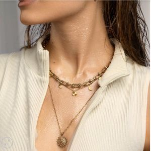 torque simple horseshoe buckle cross necklace 18K Gold Stainless Steel Necklace