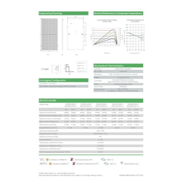 460W 465W Jinko N Type Solar Panels 470W 475W 480W Mono Perc Half Cell Solar Panels