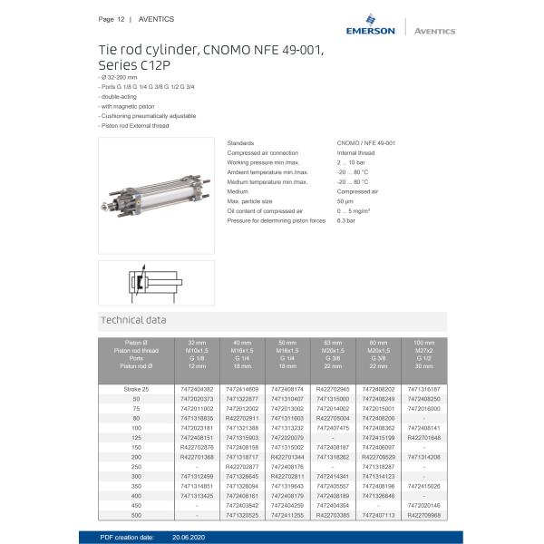 Steel Robust Design Pneumatic Piston Rod Cylinder CNOMO NFE 49 - 001 Standard