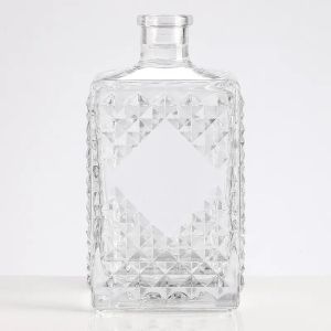 Glass Wine Whisky Bottle with Cork Cap 500ml and 750ml Square Design Empty