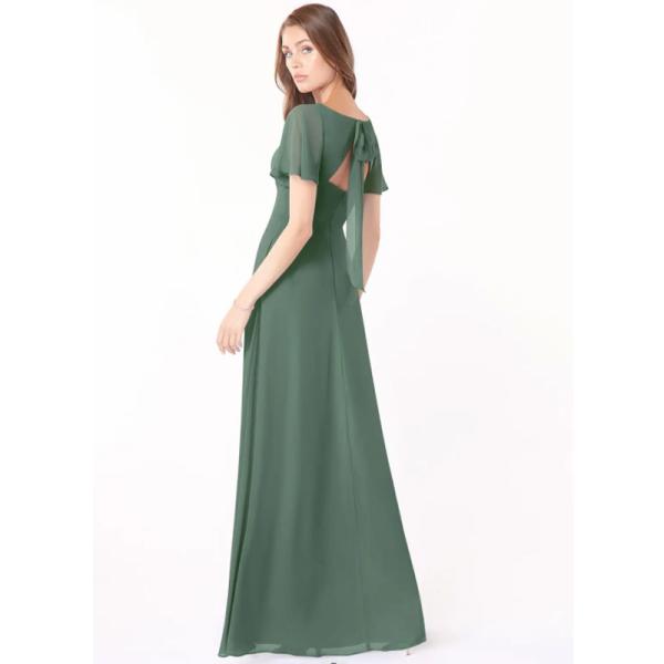 Beautiful Fashionable Flounce Short Sleeve V-Neck Chiffon Long Evening Dress Plus Size Front Split Slit Ruched A-Line