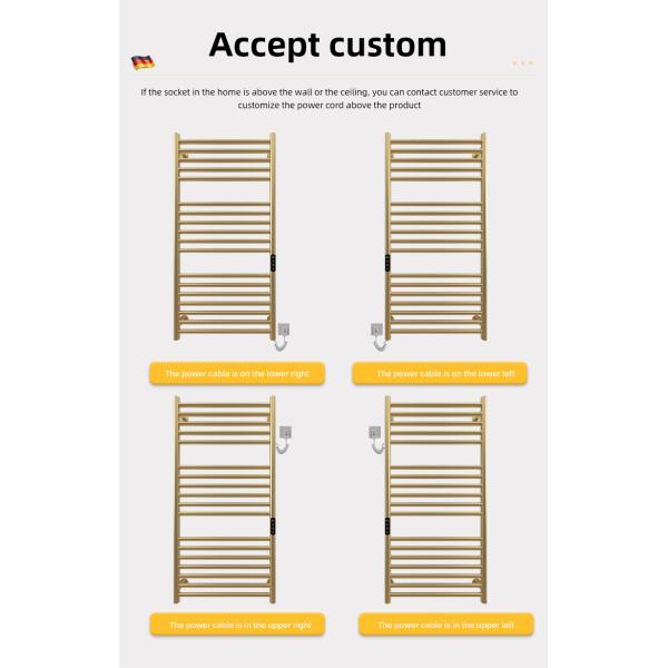 Gold Wall Mount HEATED Towel Warmer with Sleek Round Tube Design and Free Standing Option