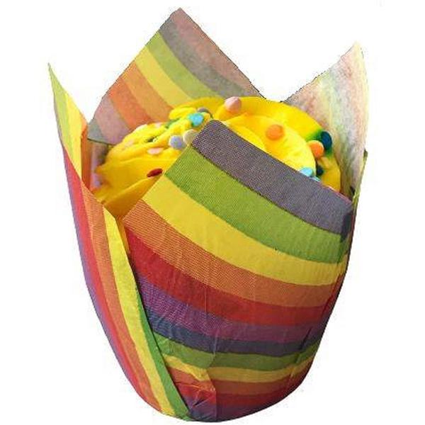 Buy Muffin Cupcake Holder Wedding Party Rainbow Tulip Paper Cups at wholesale prices