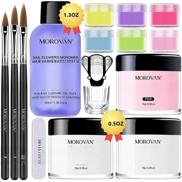 Complete Nail Acrylic Powder Dipping Kit with Liquid Brush and Tools Professiona