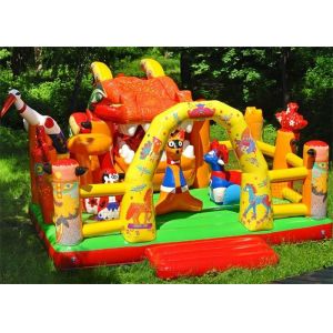 Backyard Giant Inflatable Theme Park / Kids Jungle Bouncer Fire Retardant