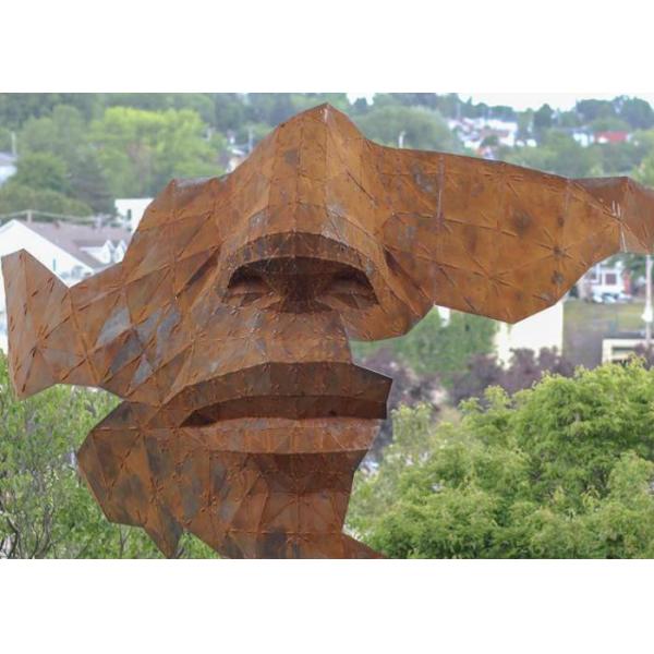 Outdoor Rusty Corten Steel Face Sculpture For Landscape