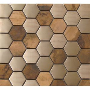Metallic Copper Mosaic Tile Backsplash , Hexagon Stainless Steel Subway Tile