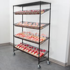 4 Slanted Home Wire Shelving / 1 Flat Shelf Mobile Merchandising Cart For