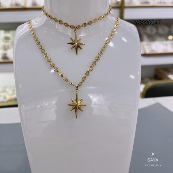 Buy Hexagram Pendant Flower Chain Necklace Couples Stainless Steel Fashion Jewelry at wholesale prices