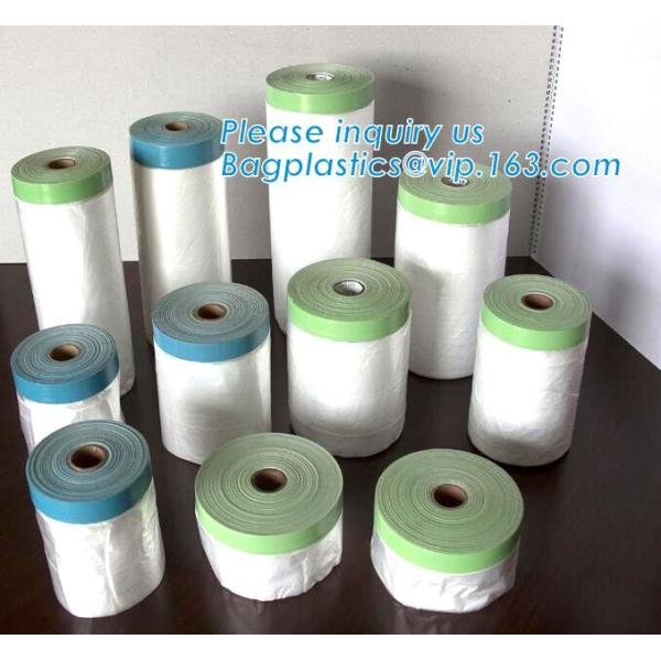 Buy Disposable car protection pre-taped paint plastic masking film, PE material soft hardness protective plastic masking fi at wholesale prices