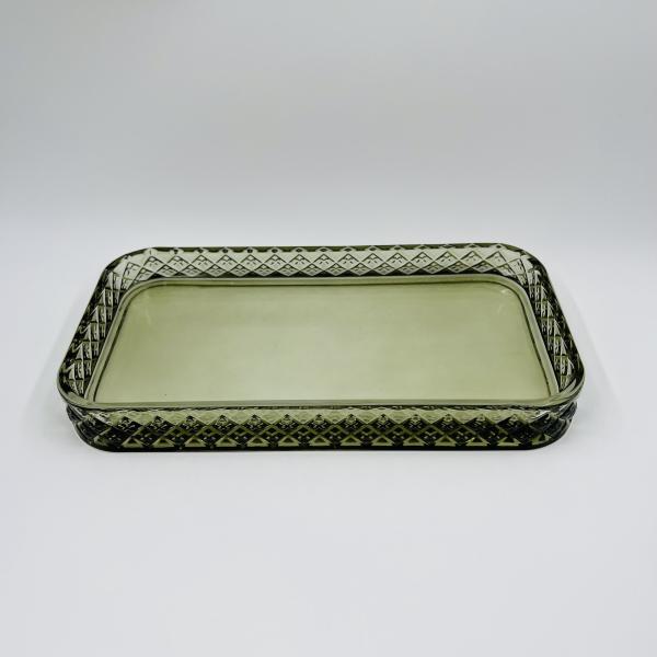 Glass Bathroom Accessories Set Green Color Round Shape Diamond Pattern Soap Dispenser Tumbler Soap Dish Towel Tray