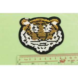 ODM 3D Embroidery Patches Hotmelt Adhesive Heat Transfer Tiger Patterned