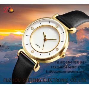 China WHOLESALE PU STRAP ALLOY CASE QUARTZ WATCHES LADIES WATCH WITH DIAMOND on sale