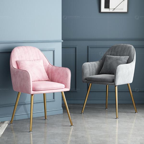 Sturdy SS Dining Chairs Gold Leg Grey Velvet Cushion Side Chair