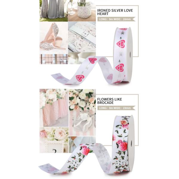 Ribbon for Bouquets Silver stamping logo Band For Wedding Party Romantic Satin Printed Ribbon