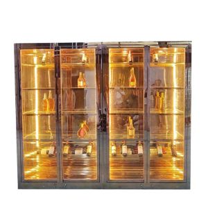 China Customized Gold Highend Stainless Steel Wine Cabinet Glass Door Suitable For Restaurants on sale
