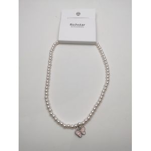 Unisex Silver Pure and Fresh Pearl Necklace with Butterfly Pendant
