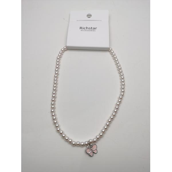 Buy Unisex Silver Pure and Fresh Pearl Necklace with Butterfly Pendant at wholesale prices
