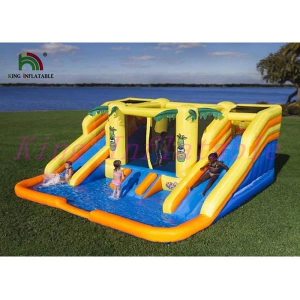 Yellow Blue Plato PVC Tarpaulin Blow Up Water Slide With Bouncer For Amusement