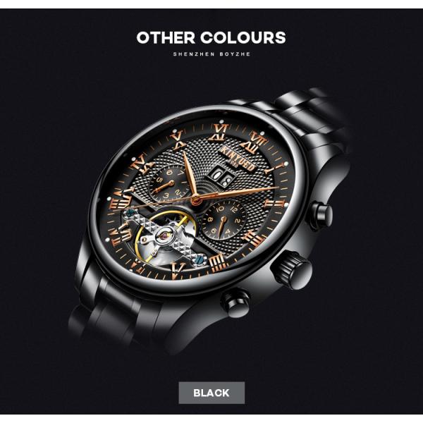 Fashion Stainless Steel Tourbillon Movement Mens Watch Waterproof KINYUED Automatic Mechanical Watches