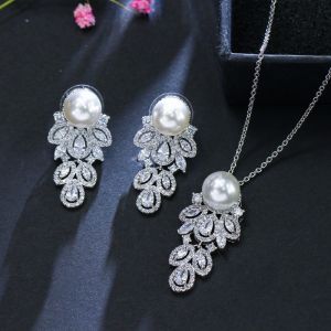Luxury Crystal Bridal Wedding Jewelry Pearl Rhinestone Women Girls Necklace Sets