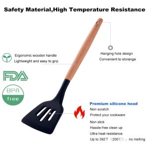 Black Silicone Kitchen Utensil Sets scratchless Hasslefree Ergonomic