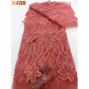 ladies dress 2023 heavy Handmade embroidery beaded bridal lace fabric white