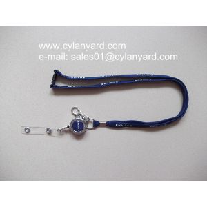China Printed tubular lanyard with metal badge reel and metal sheet crimp, on sale