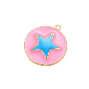 DIY Pentagram Gold Plated Round Pendant Enamel Coin Shape OEM