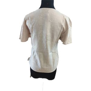 V Neck Tie Loose Short Sleeve Women Blouse Shirt