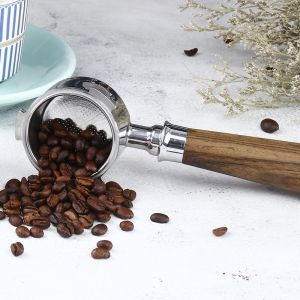 Quality 51mm Ceramic Handle Espresso Portafilter with Wooden Handle and Stainless Steel Design for sale