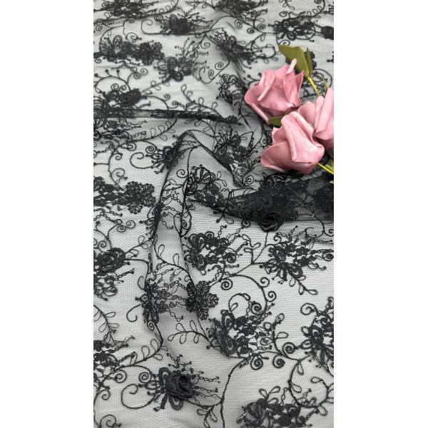 Leafy BLack Lace Durable And Elegant Embroidery Luxary Flower 100% Knit Embroidery Fabric Lace Fabric Wedding Birthday Occasion Beautiful Dress
