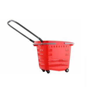 Supermarket Shopping Basket Plastic Folding Wheels
