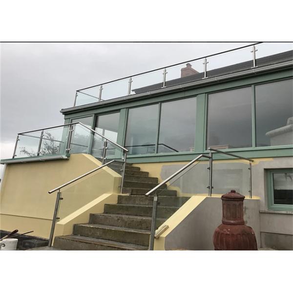 Professional Brushed Stainless Steel Glass Railing , Stainless Steel And Glass