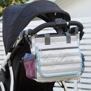 Stylish Grey Stripe Nappy Organizer Diaper Tote Bag