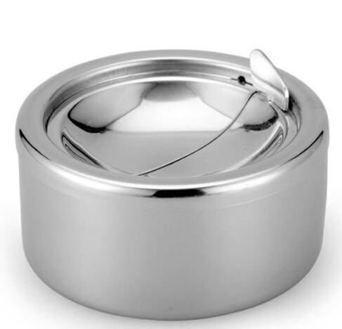 Stainless Steel Cigarette Ashtray Lid Silver Windproof Ashtray