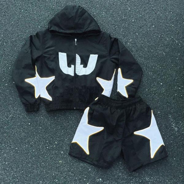 Custom Two Piece Windbreaker Short Jacket Set Zip up Nylon Polyester Streetwear Men Windbreaker Tracksuit Short Set With Zipper