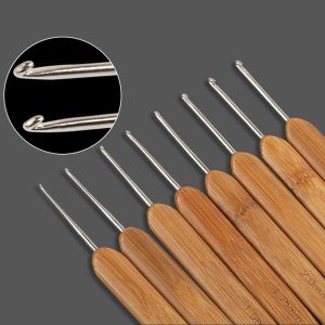 Bamboo Handle Crochet Hook Set Knitting Needles Stainless Steel Head Sewing