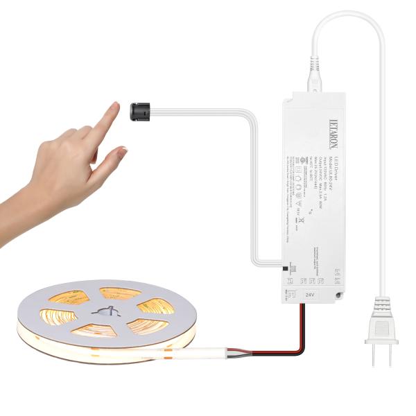 Buy LETARON COB LED Strip Light 24V LED Tape Light,480 pcs/M LEDs,Super Bright High Lumen 3000K  Warm White 5m,Dimmable with 5M Tape,60W UL Power Supply,TOUCH SWITH for Bedroom,Home,Kitchen DIY at wholesale prices