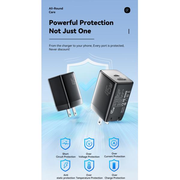 ESSAGER ES-CD40 Series PD GaN Charger QC4.0 QC3.0 QC2.0 Dual 2 Ports USB C 45W