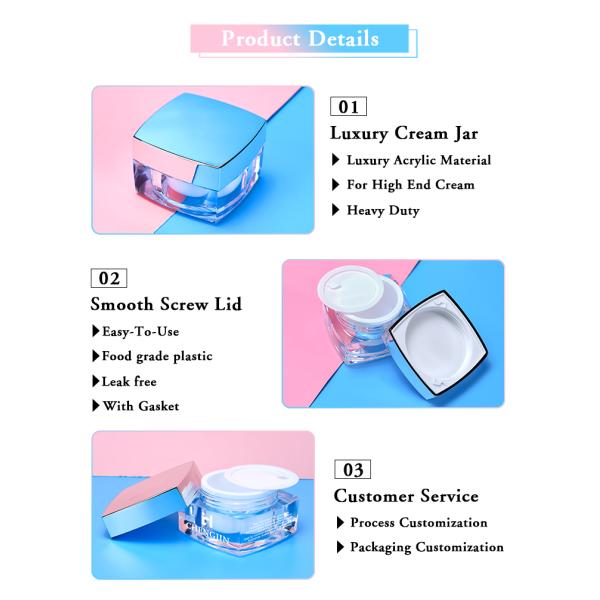Double Wall 50g Square Acrylic Cream Jar Cosmetic Package Container