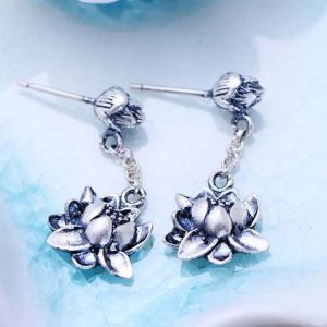 925 Sterling Silver Engraved Designs Flower Pendant Dangle Earrings(XH057340W)
