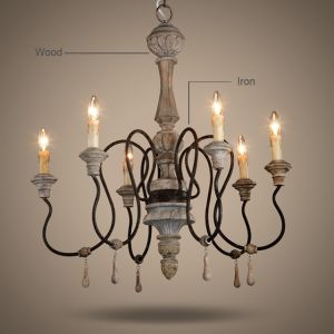 White washed wood sphere chandelier (WH-CI-30)