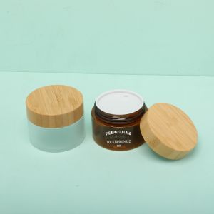 Eco - Friendly Wide Mouth Cream Plastic Jar 150ml Clear Amber With Bamboo Cap