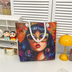 Popular Forest Black Girl Print Shoulder Bag Thick Rope Tote Bag Fashionable